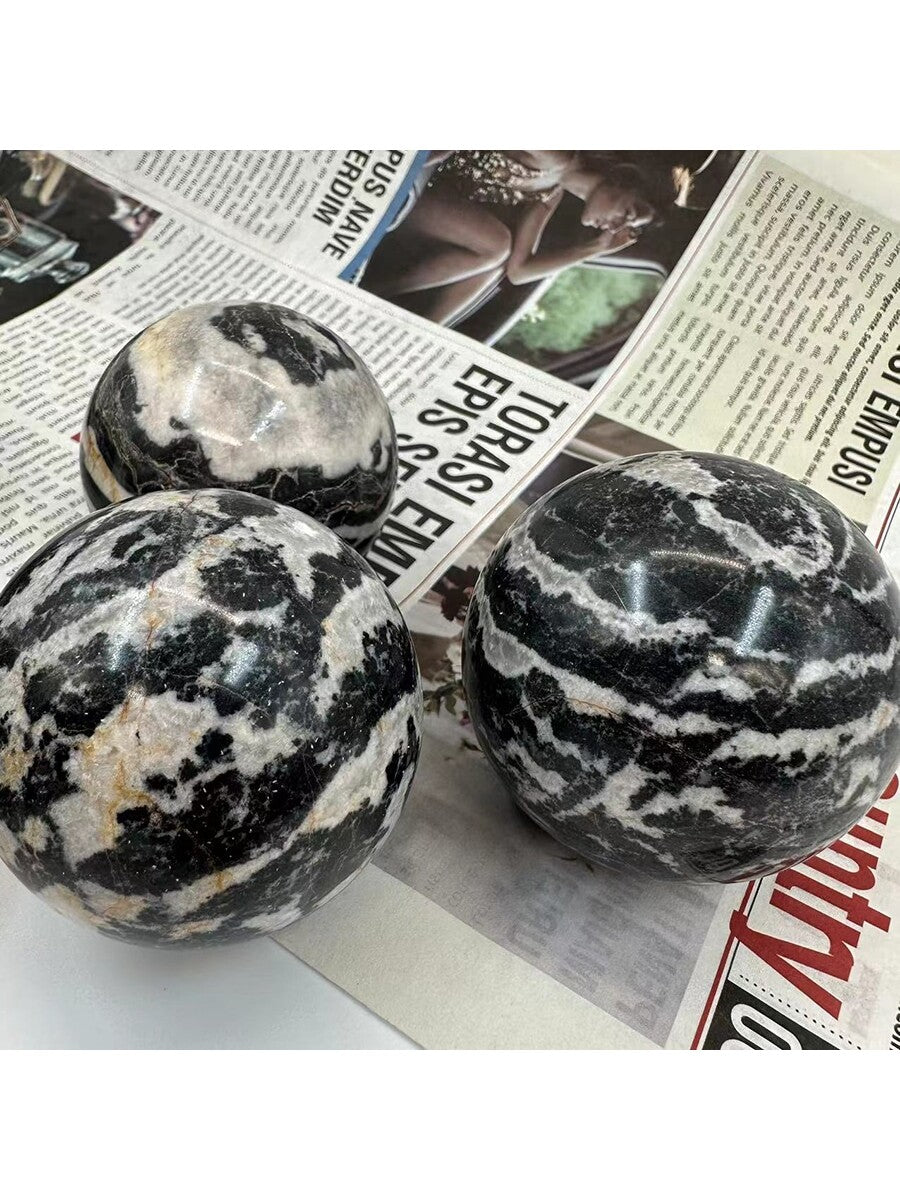 Natural Black And White Zebra Jasper Crystal Ball Decorative Item, Festival Gift, Healing Energy--1