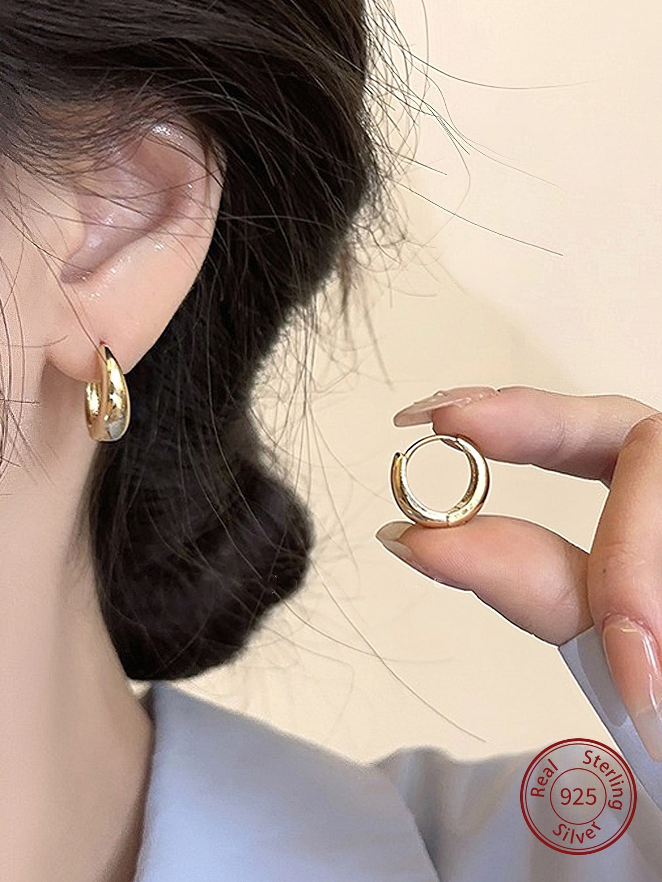 2023 New Arrival Women's 925 Sterling Silver Plain Hoop Earrings, Unique Design-Yellow Gold-1