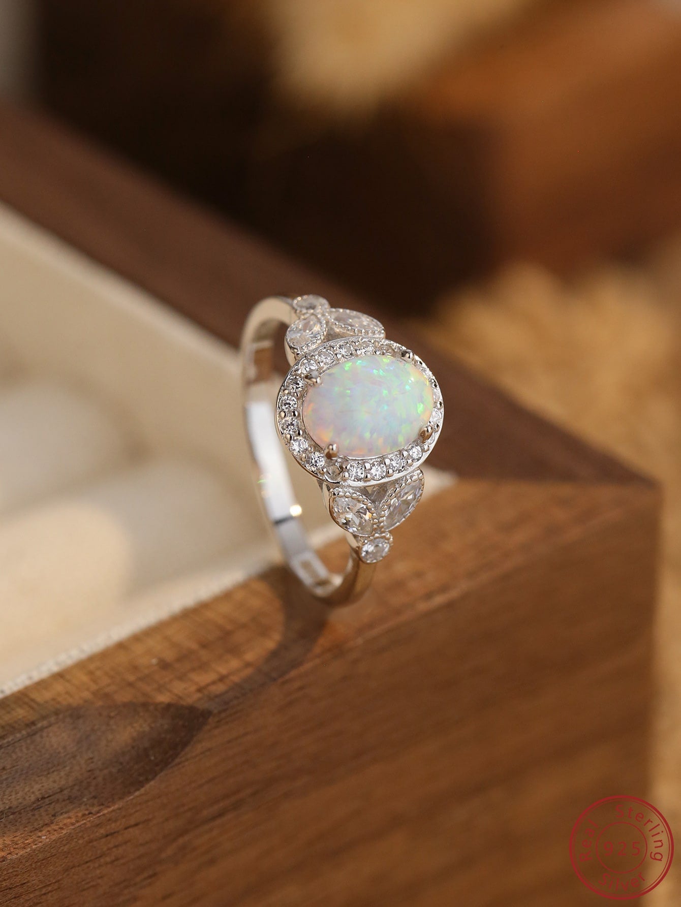 White Australian Opal Ring-Silver-1