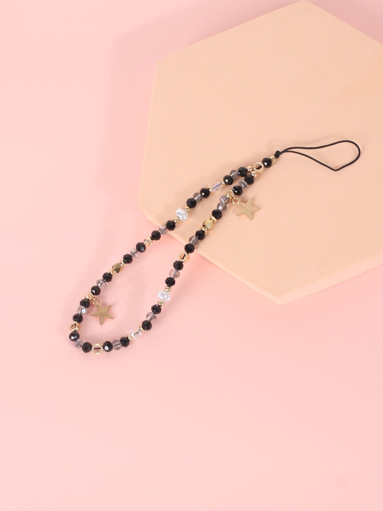 Colorful Crystal Glass Beaded Phone And Wrist Strap Anti-lost Hanging Ornament For Women-Black-1