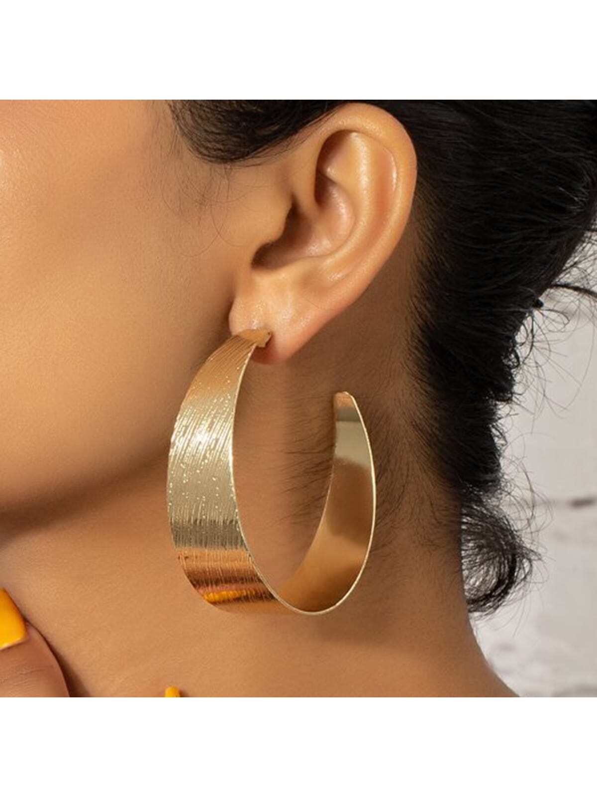 1pair Fashionable Minimalist Overstated Metallic Geometric Earrings-Yellow Gold-1