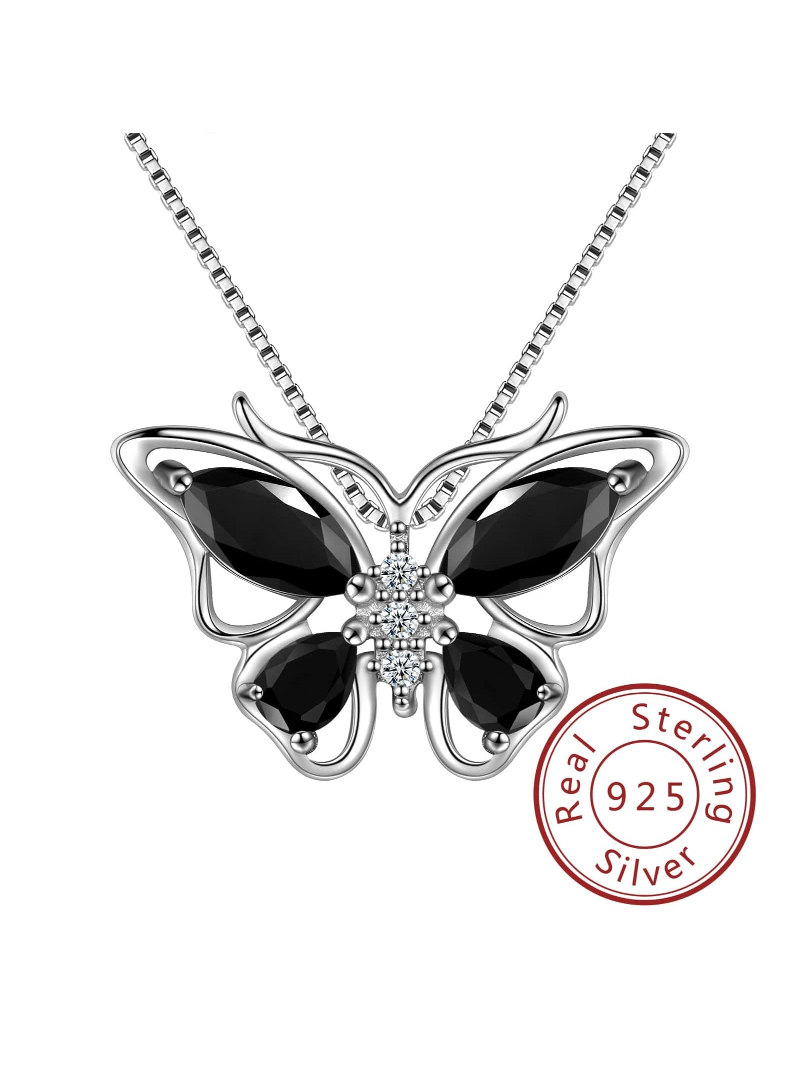 1pc Elegant Black Crystal & Cubic Zirconia Butterfly Pendant Necklace In 925 Sterling Silver, Suitable For Daily Wear And As A Gift For Girlfriend, Birthday, Date And Valentine's Day For Women And Girls--1