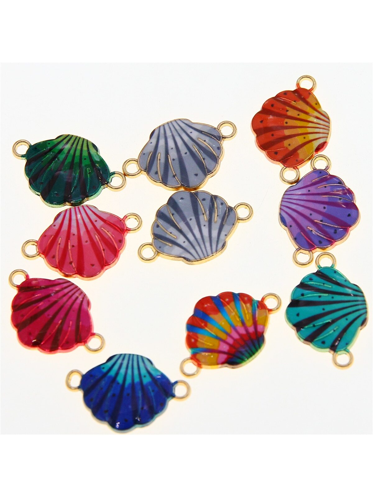 10pcs Diy Jewelry Findings Double Pendant Oil Drop Colorful Seashell Pattern Oil Drop Alloy Necklace/bracelet Connectors--1