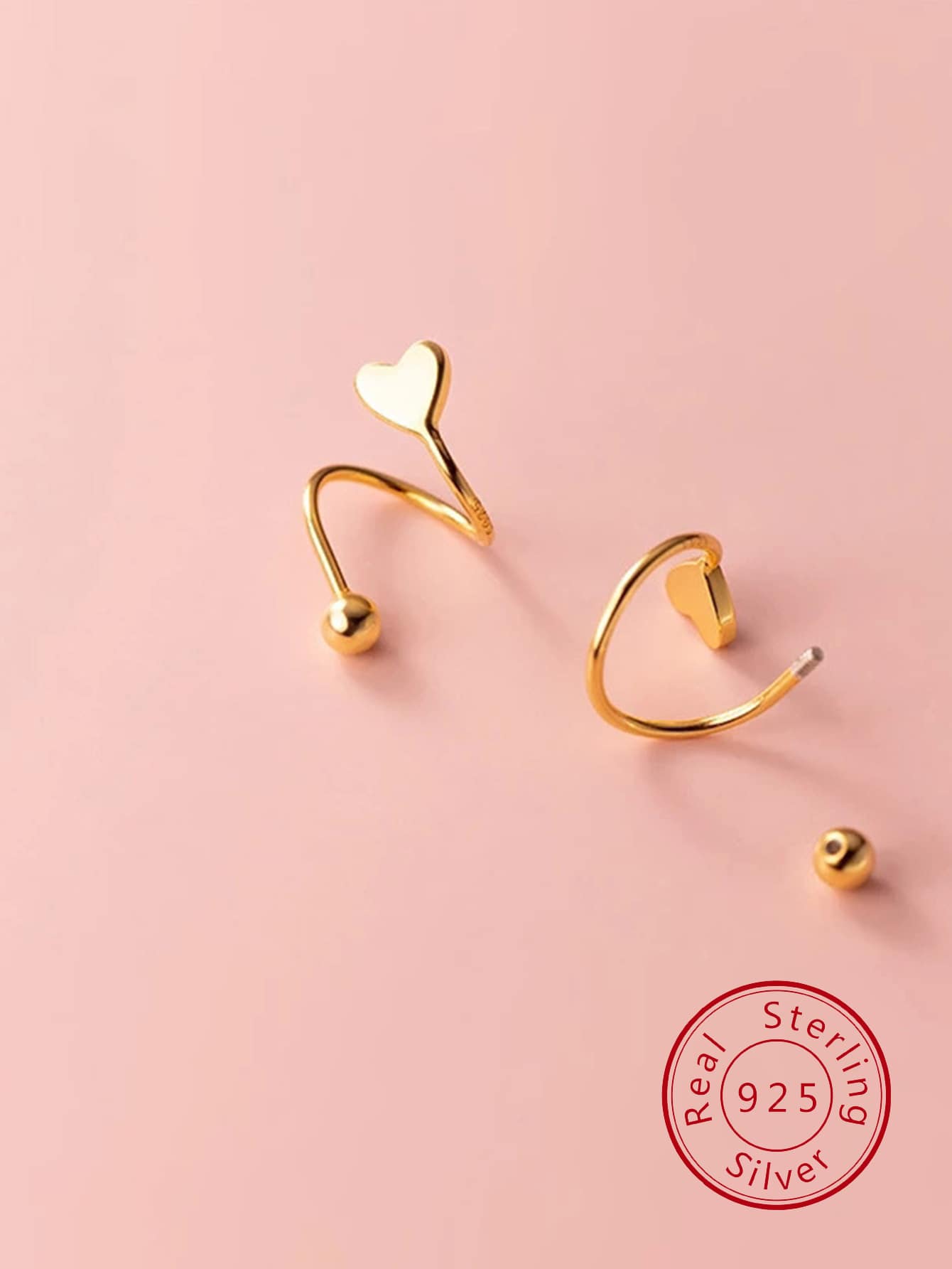 1pair Sterling Silver Heart Shaped Stud Earrings, Unique Design, Versatile Jewelry For Women-Yellow Gold-1