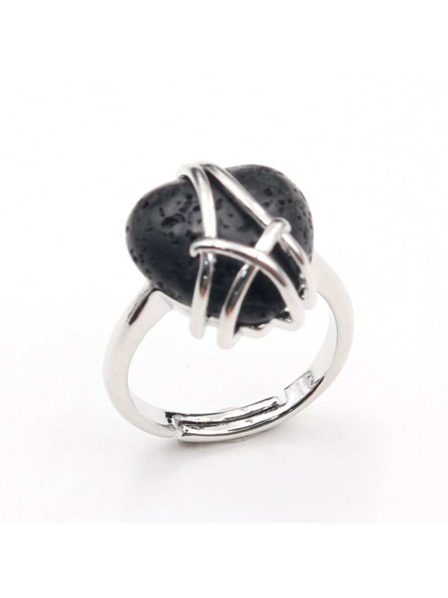 Volcanic Stone Heart Shape Ring-Pink-1