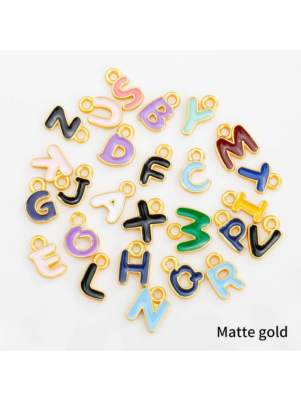 1pc (26pcs/set) Creative Personalized Fashionable Colorful Alphabet Shaped Zinc Alloy Drops Oil Diy Jewelry Pendant For Making Bracelets, Anklets, Necklaces, Earrings, Etc.-Gold-1