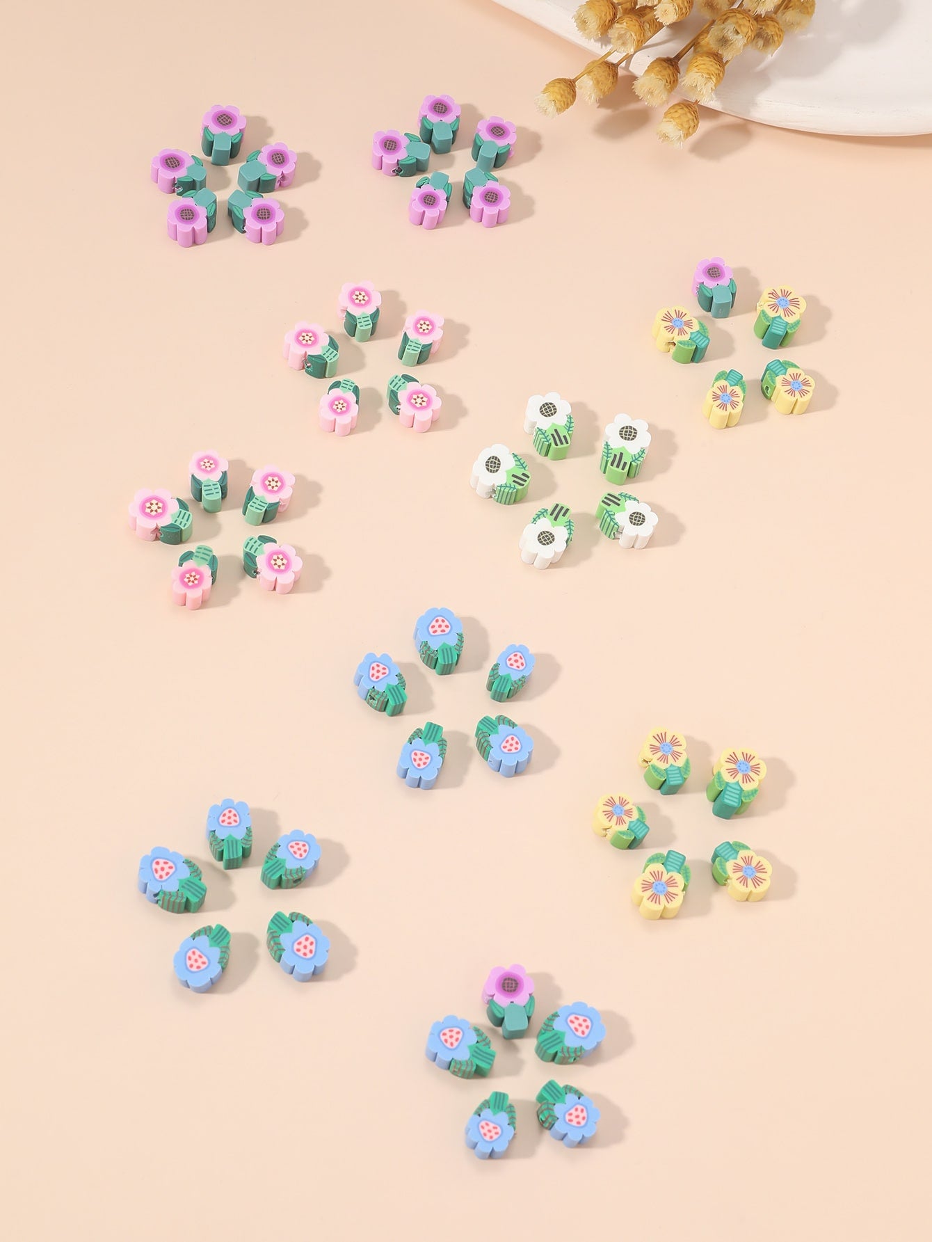 H-50pcs Random Small Flower Soft Ceramic Beads Diy For Women's Bracelet, Necklace And Earrings-Multicolor-1