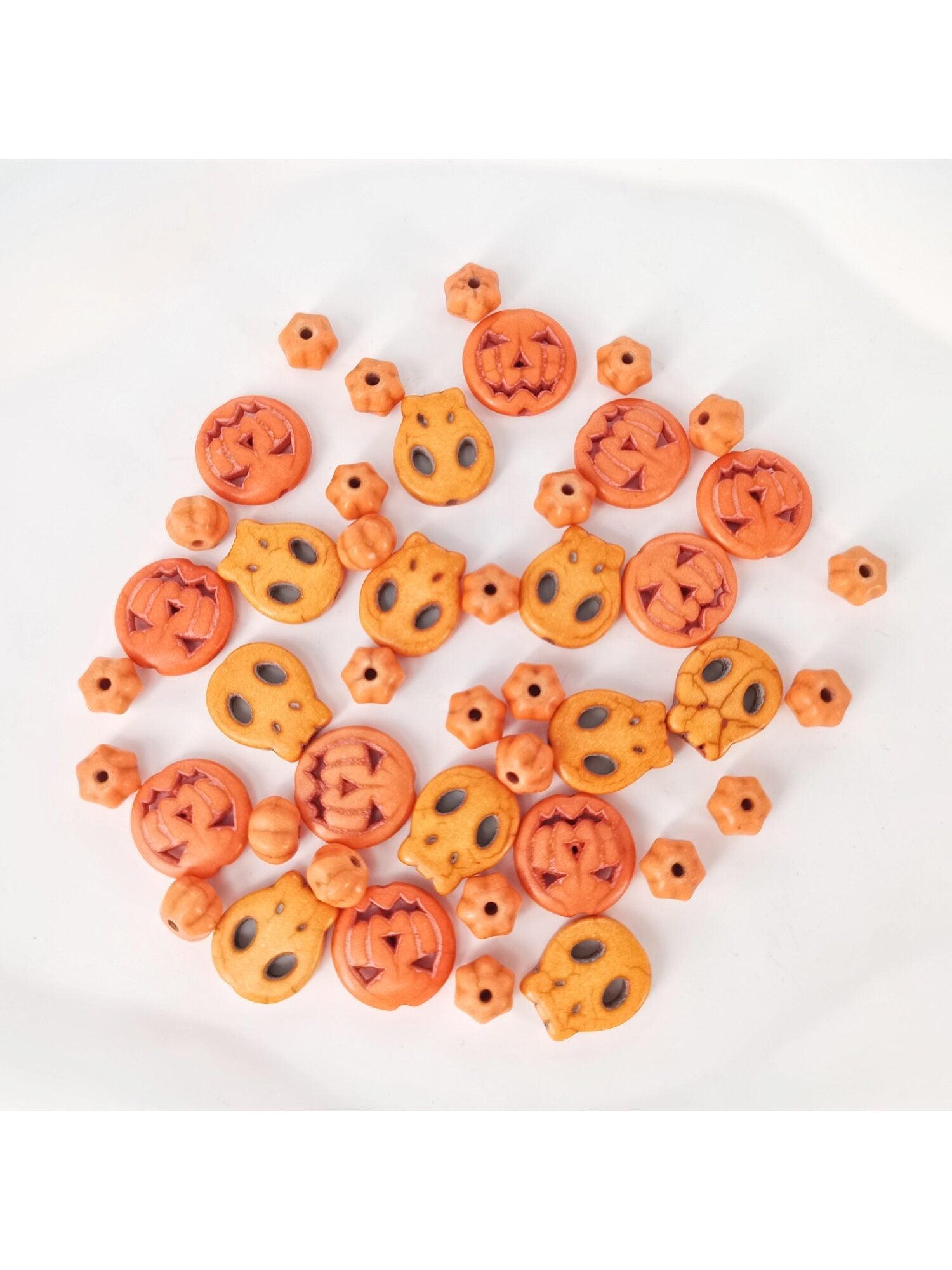 45pcs Halloween Style Orange Turquoise Beads Set With Ghost & Pumpkin Shaped Pendant Diy Accessories For Unisex Bracelet, Necklace, Earring Making-Coral Orange-1