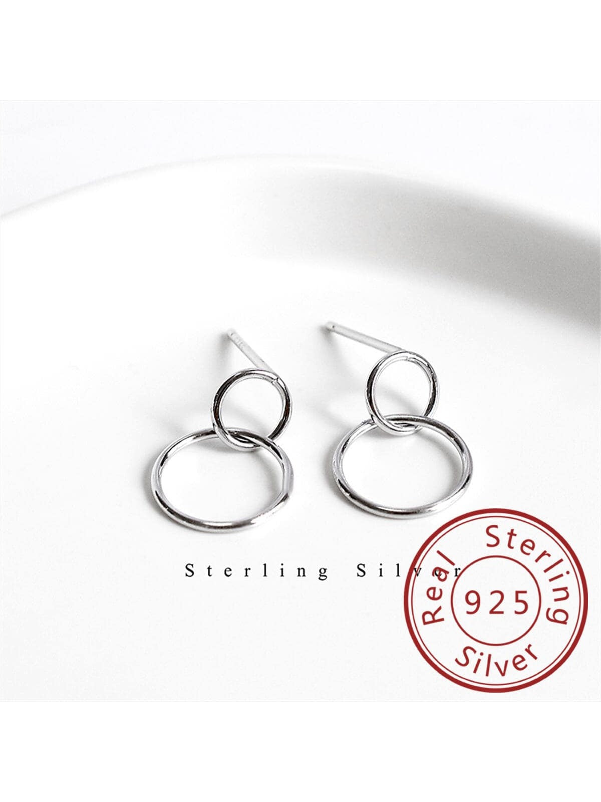 1pair S925 Sterling Silver Fashionable Round Drop Earrings With Dual Hoops For Women's Daily Wear--1