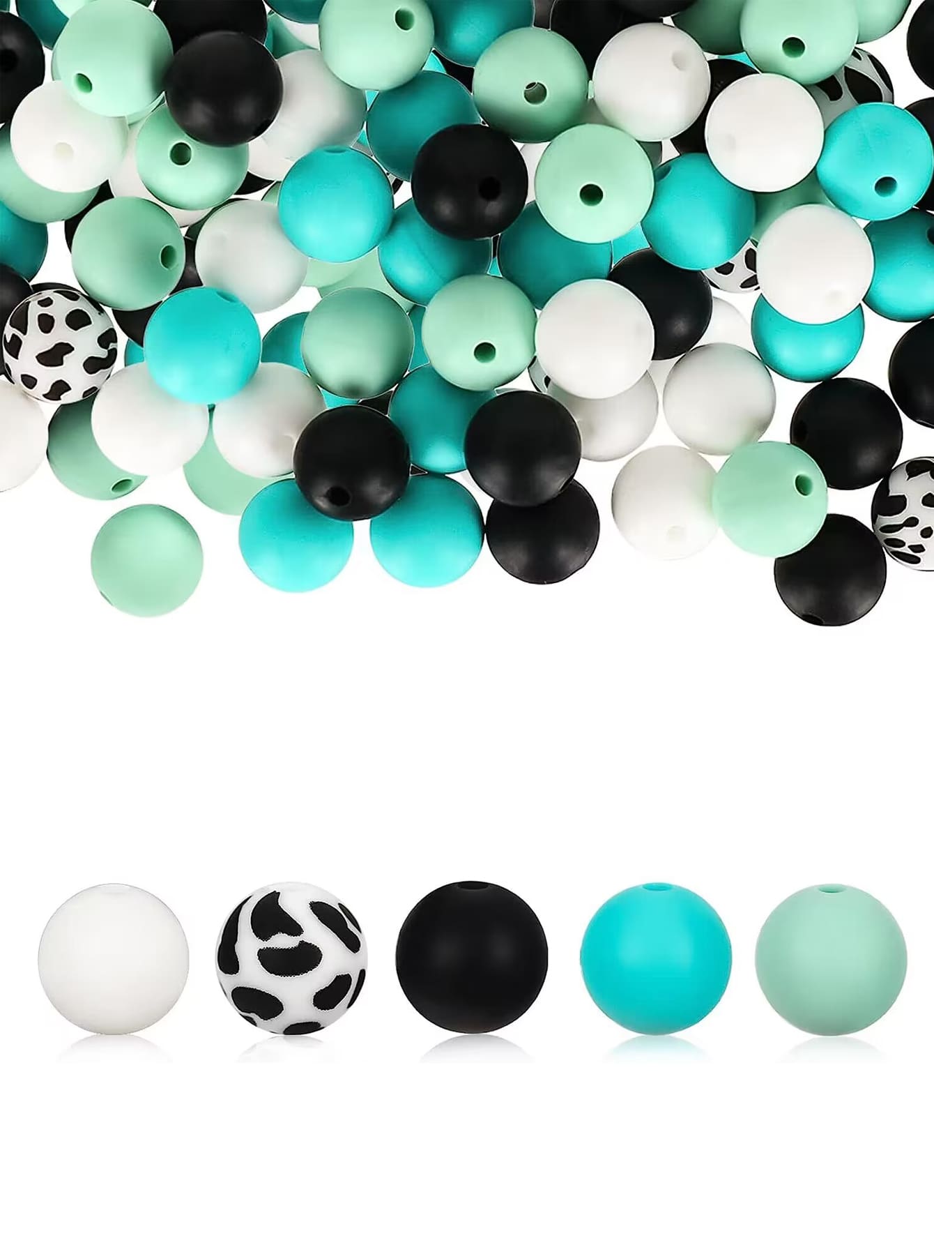 40pcs 15mm Silicone Beads For Necklace, Keychain & Diy Jewelry Making, With Cow Printed Pattern-Multicolor-1