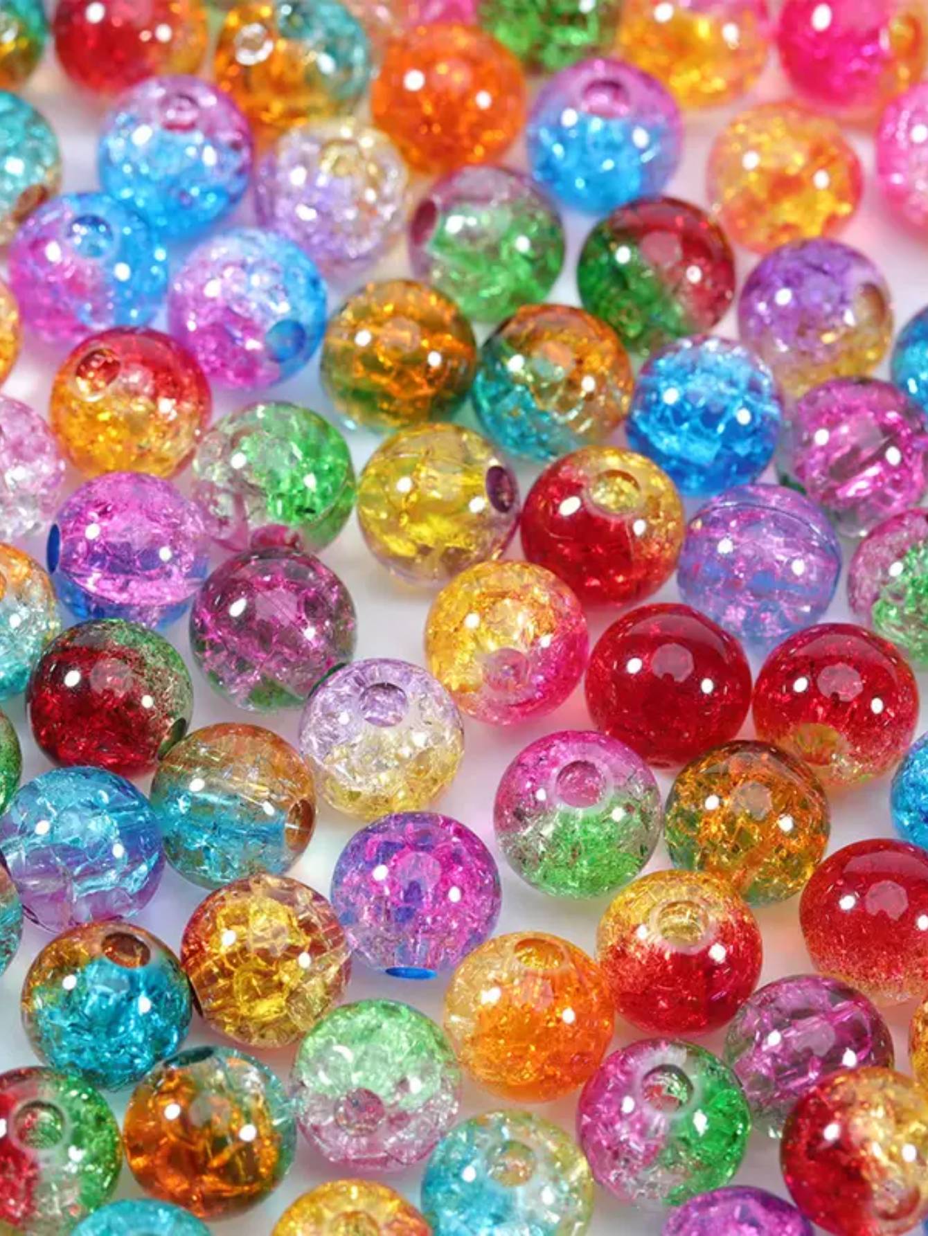 100pcs 8mm Multicolor Artificial Crystal Beads, Round Cracked Glass Beads For Making Bracelets, Earrings, Necklaces, Keychains And Diy Christmas Gifts, Birthday Gifts, Jewelry Making Supplies-Multicolor-1