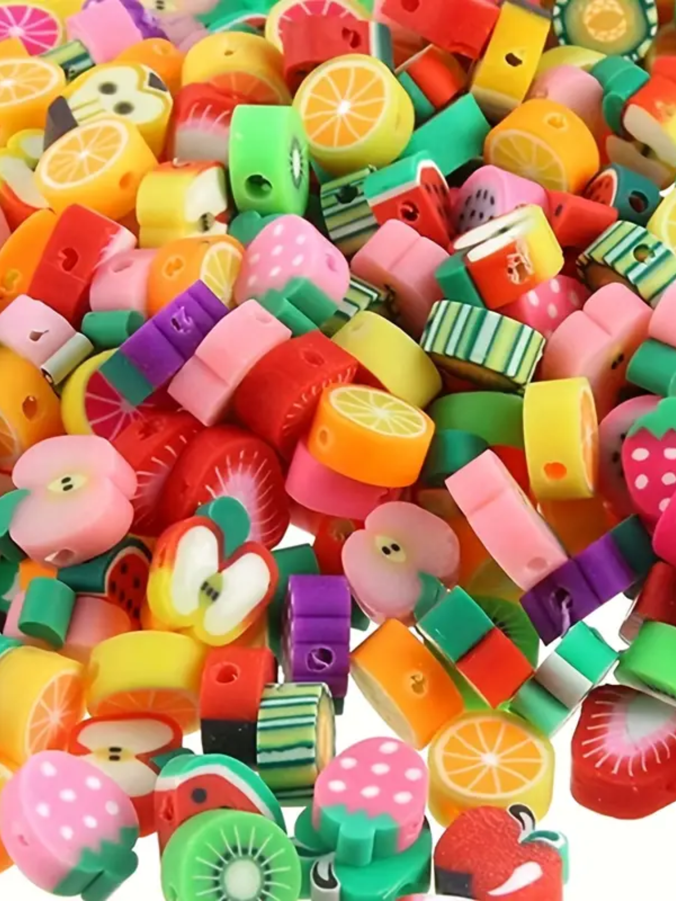 50pcs Mixed Fruit Shaped Polymer Clay Slices Spacer Beads For Jewelry Making Bracelet, Earring, Necklace Diy Crafts-Multicolor-1