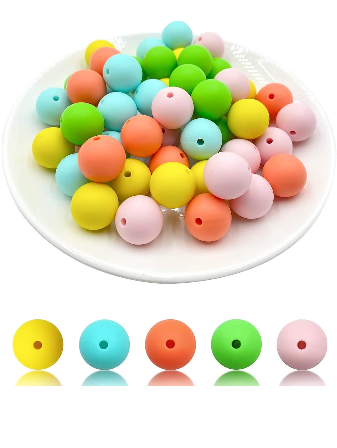 50pcs Colored Silicone Beads For Diy Jewelry Necklace And Gift Making, Round Shape-Multicolor-1