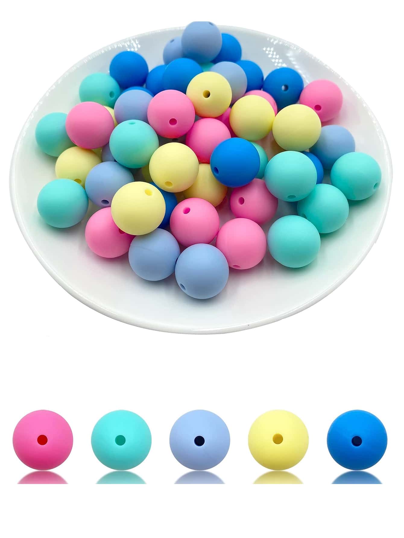 50pcs/set Colorful Silicone Beads For Diy Necklace, Bracelet, Jewelry Gift-Multicolor-1