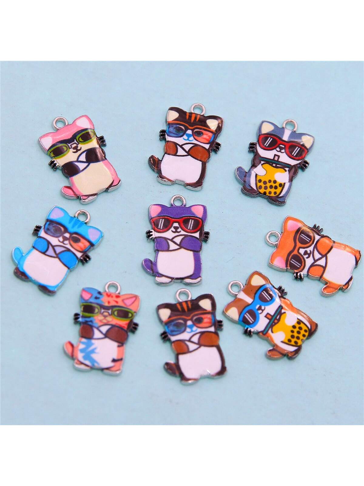 10pcs 23*16*2mm Cartoon Cat Pendant Diy Jewelry Making Accessories, Made Of Zinc Alloy With Oil Drip Design For Earring, Bracelet, Necklace, Keychain--1