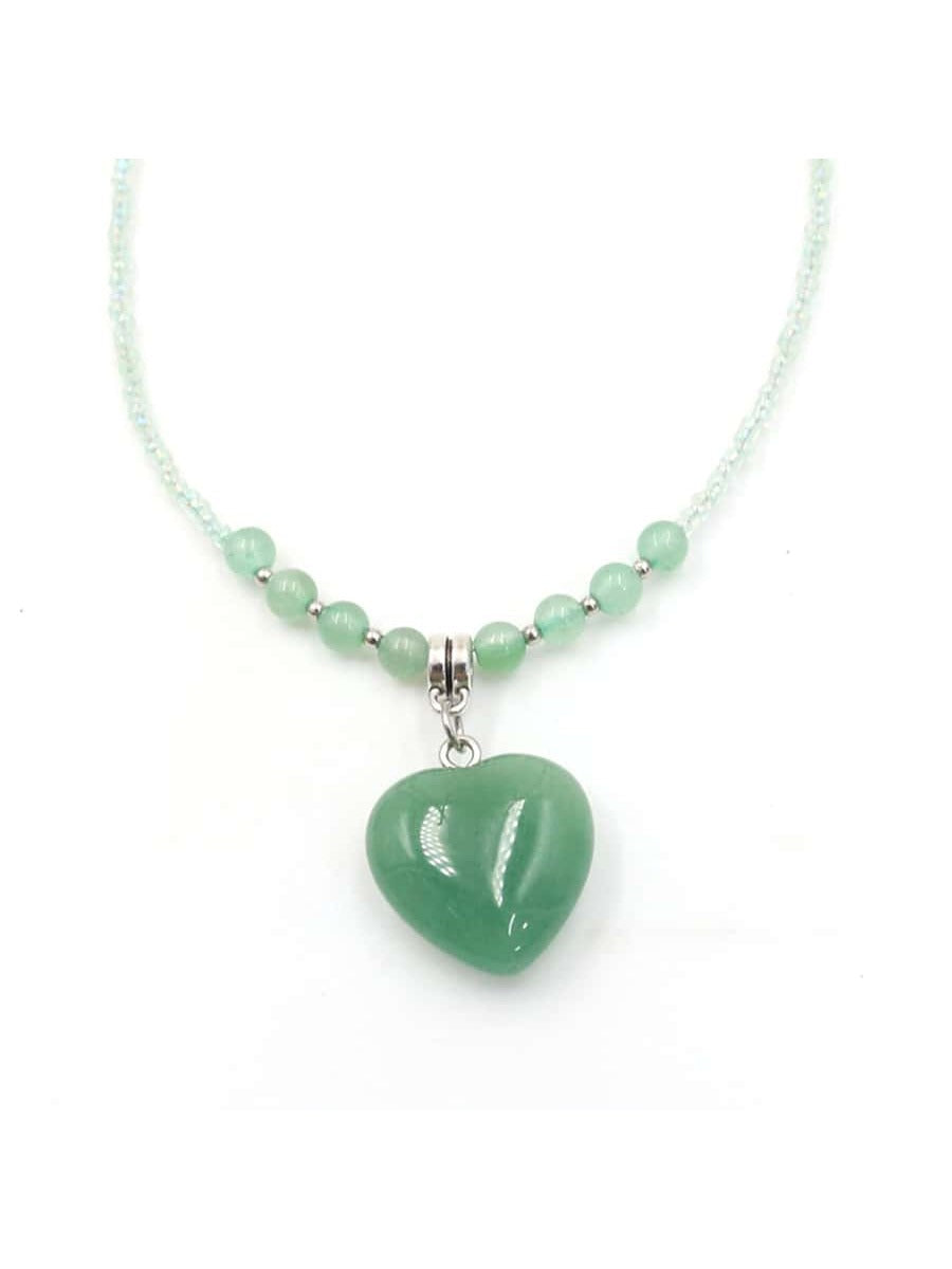 Green Jadeite Peach Heart Shaped Pendant Necklace-Blue-1