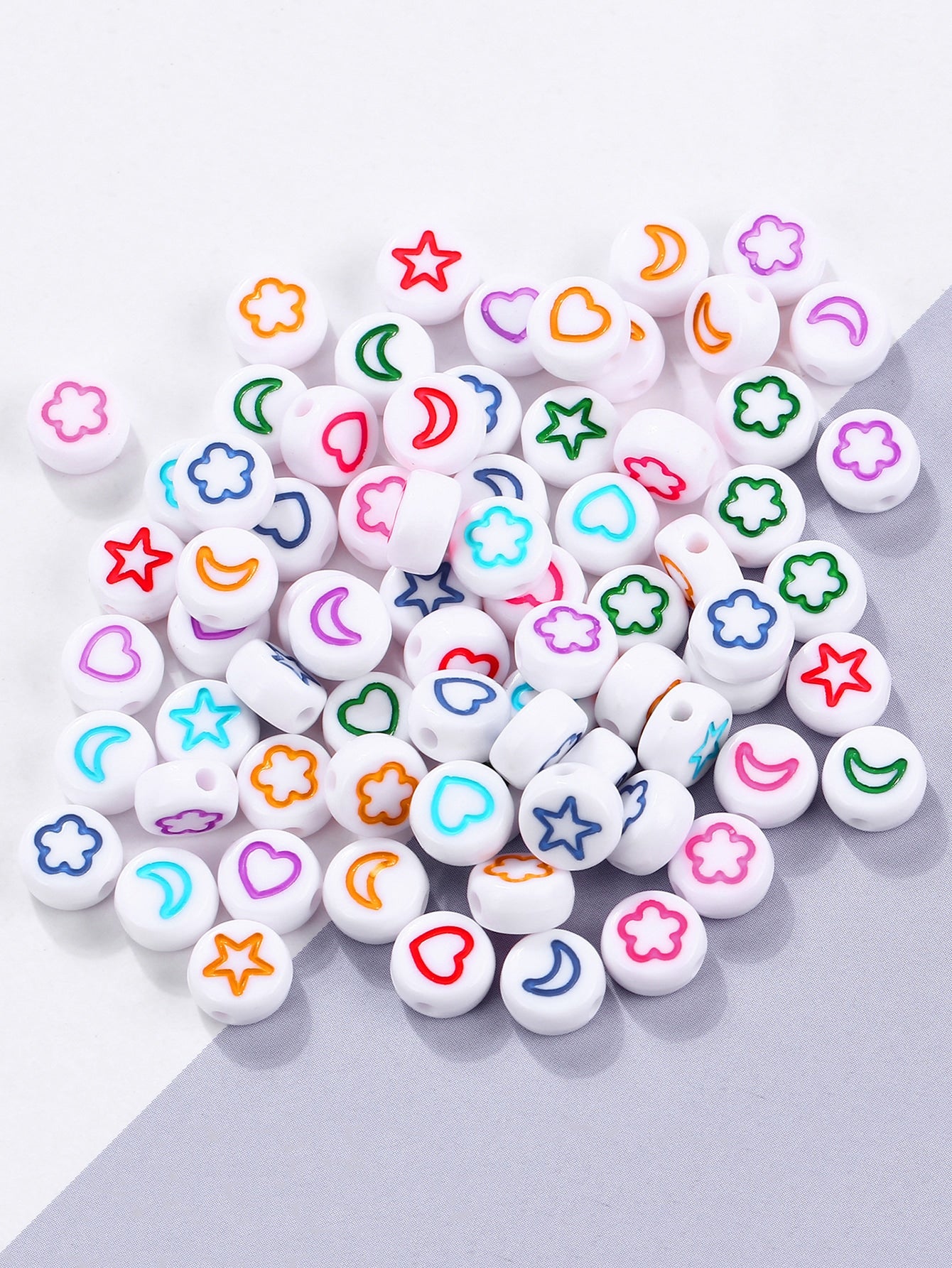 200pcs Heart & Star & Moon & Flower Acrylic Disc Beads Opaque Flat Round Pony Loose Spacer Coin Beads Colorful Friendship Bracelet Beads 7x4mm for Necklace Jewelry Making-Multicolor-1