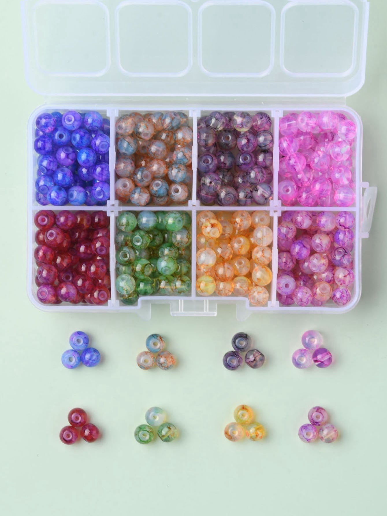 1box With 8 Compartments, About 416pcs Mixed Color Glass Beads For Diy Bracelet And Necklace Making-Multicolor-1