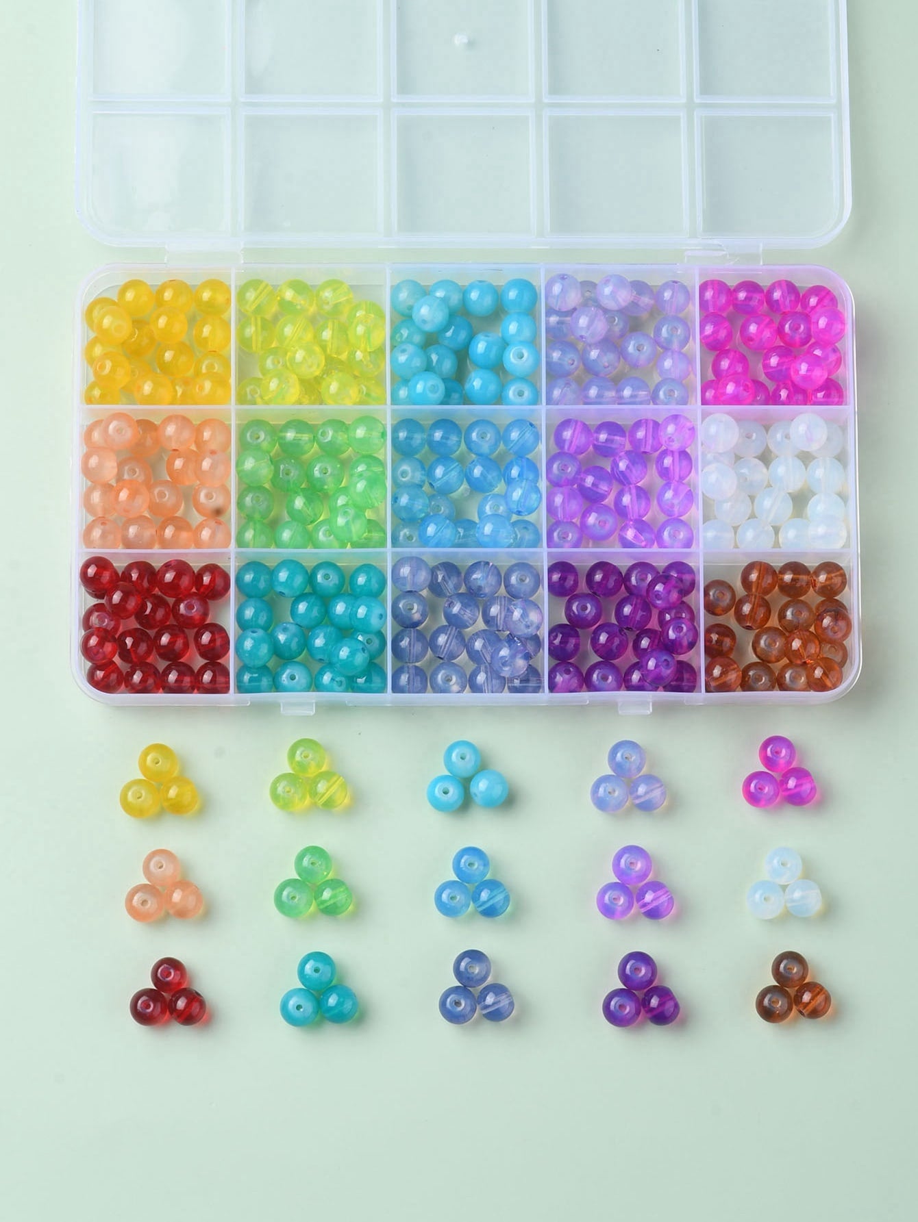 1box (approx 330pcs) 15-color Glass Round Beads Diy Beading Kit For Bracelet And Necklace Making-Multicolor-1