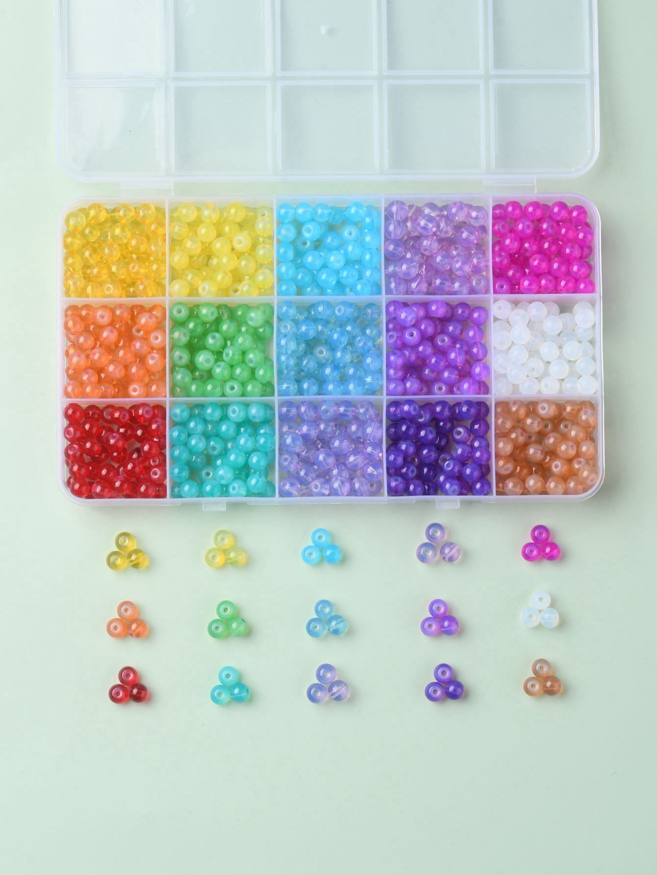 1box Approx 750pcs 15-color Glass Beads Set For Diy Bracelet & Necklace Making-Multicolor-1