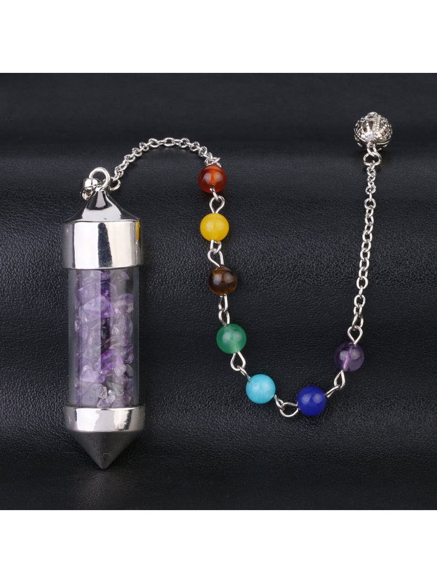 Natural Gemstone Pendulum Keychain With Crystal Bottle & Cone Shaped Multicolor Stone Beads--1