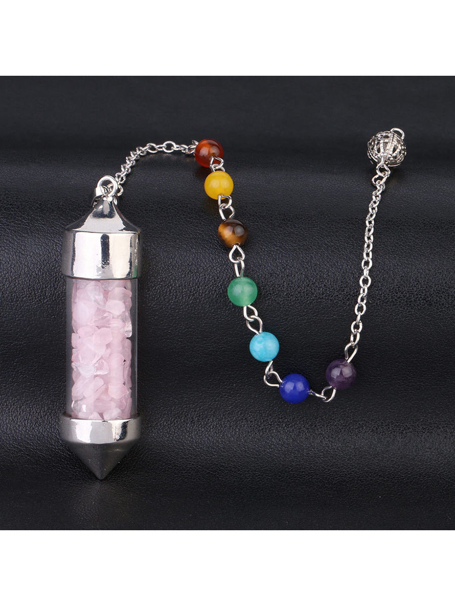 Natural Stone Crystal Pendulum Keychain With Wishing Bottle, Multicolor Cone Shaped Crystal Gemstones Keyring--1