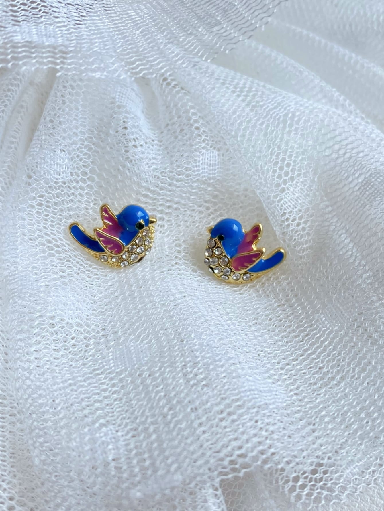 1pair European And American Fashion Alloy & Rhinestone Inlaid New Style Bird Cloisonne Enamel Stud Earrings For Women Daily Wear-Multicolor-1