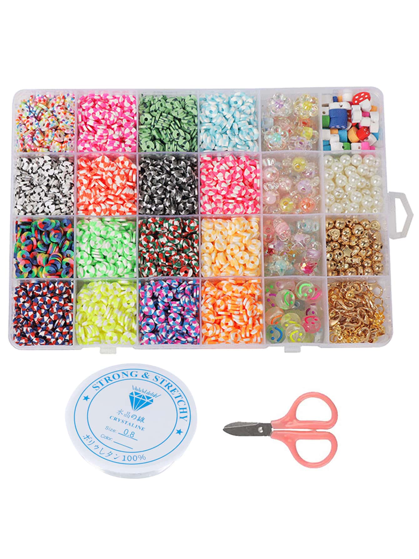 1 Box Clay Beads Kit for Bracelet Jewelry Making, Acrylic Beads for Crafts Necklace Bracelet DIY Accessories-Multicolor-1