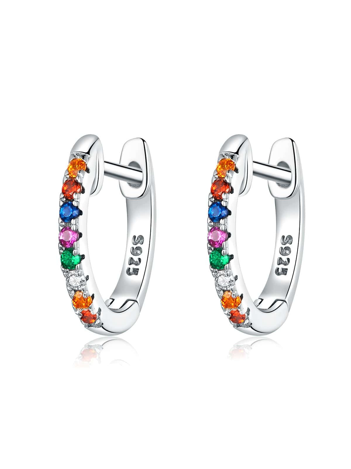 BAMOER Genuine 925 Sterling Silver Round Circle Hoop Earrings for Women Gold Color Earrings Sterling Silver Jewelry Gift SCE498-Multicolor-1