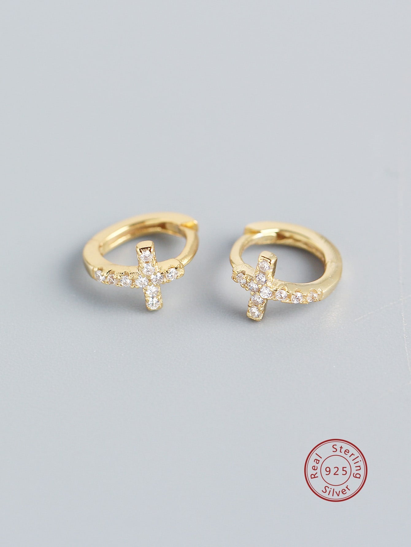 1pair Women's S925 Silver Cross Shaped Stud Earrings-Yellow Gold-1