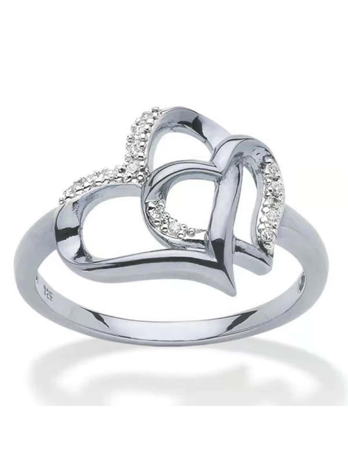 1pc Fashionable Double Open Heart Shape Rhinestone Decor Engagement Ring Suitable For Women's Proposal & Daily Wear-Silver-1