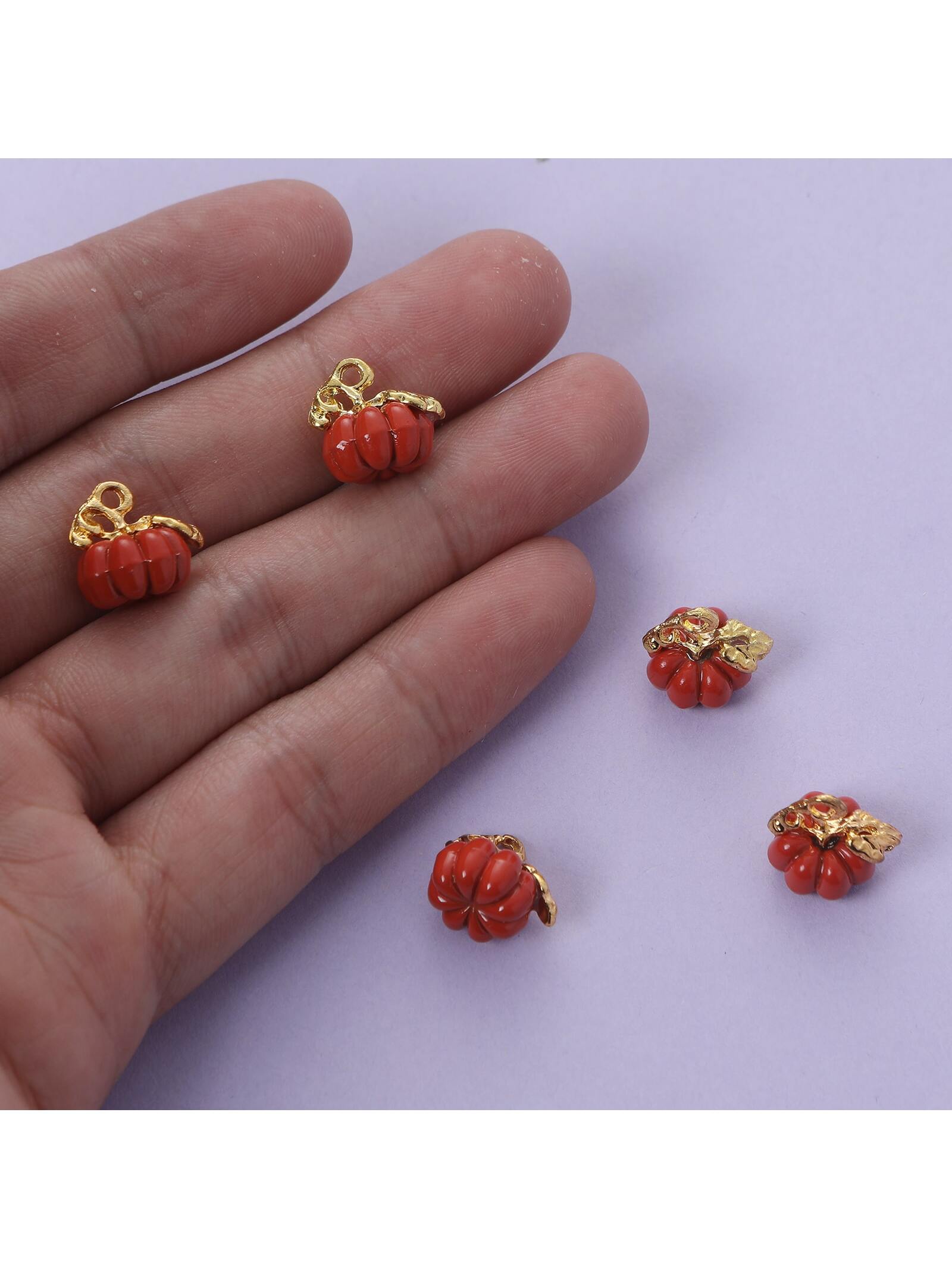 5pcs Cute Halloween Style Pumpkin Shaped Alloy Pendants For Making Earrings, Necklace, Keychain, Bracelet-Multicolor-1