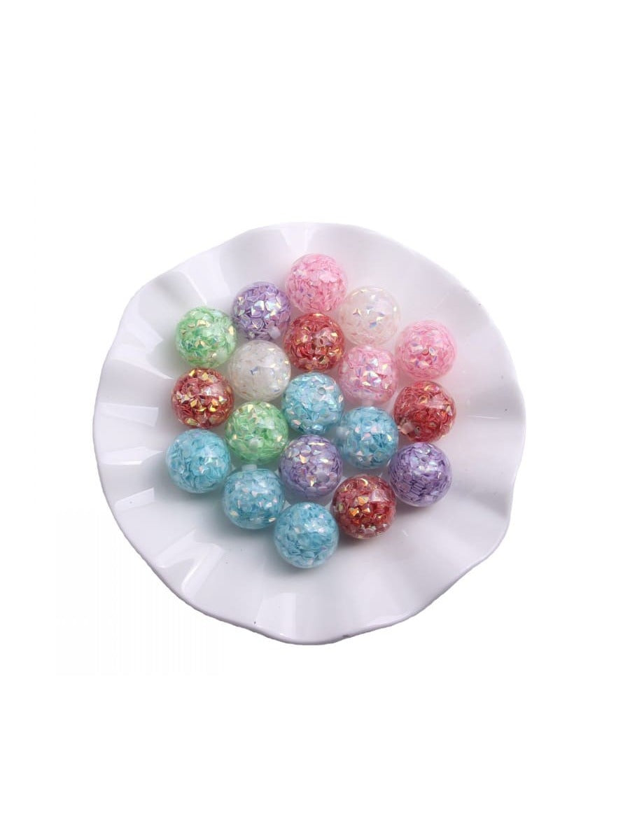 20mm 10pcs  Random Mix Color Jewelry Fashion  Round  Chunky  Acrylic Resin Sequin Tablet  Beads for Kids Women Necklace Bracelet DIY  Jewelry-Multicolor-1