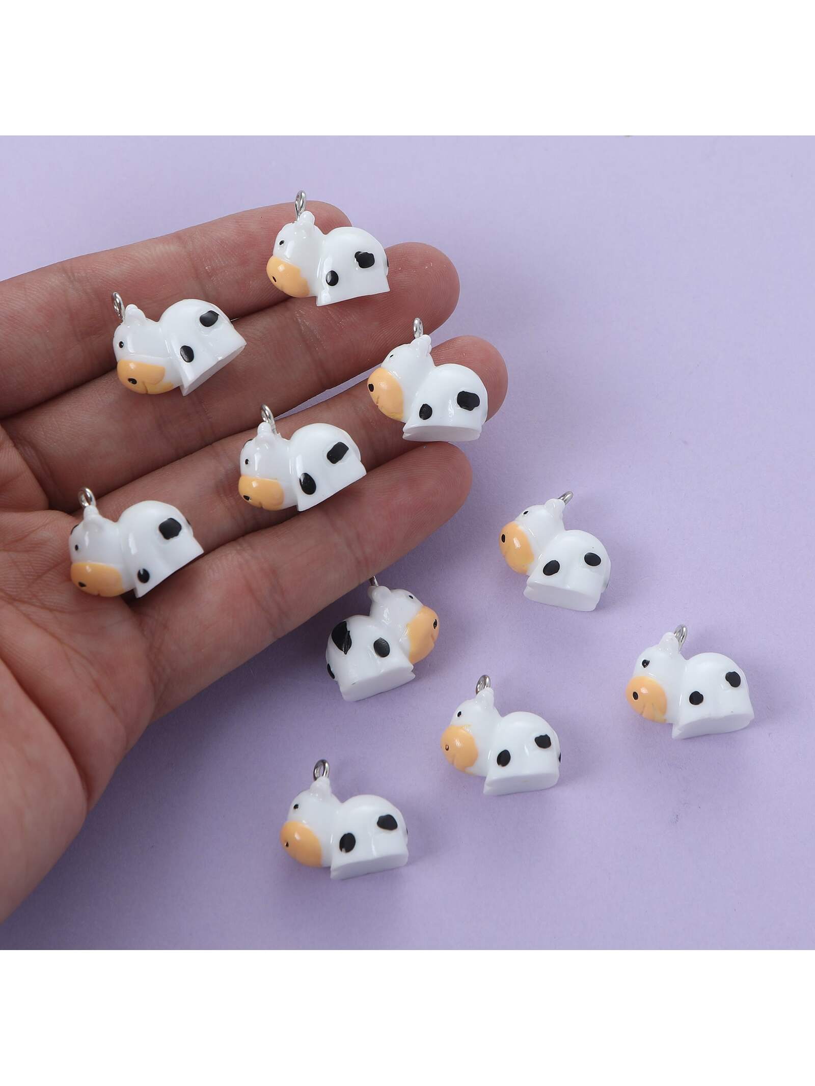 10pcs 3d Cartoon Cow Shaped Resin Pendant For Earrings, Necklace, Keychain, Bracelet Diy-Multicolor-1