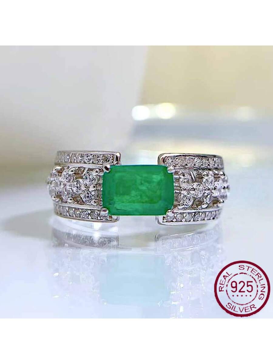 1 Carat Emerald Full Cubic Zirconia Ring-Green-1