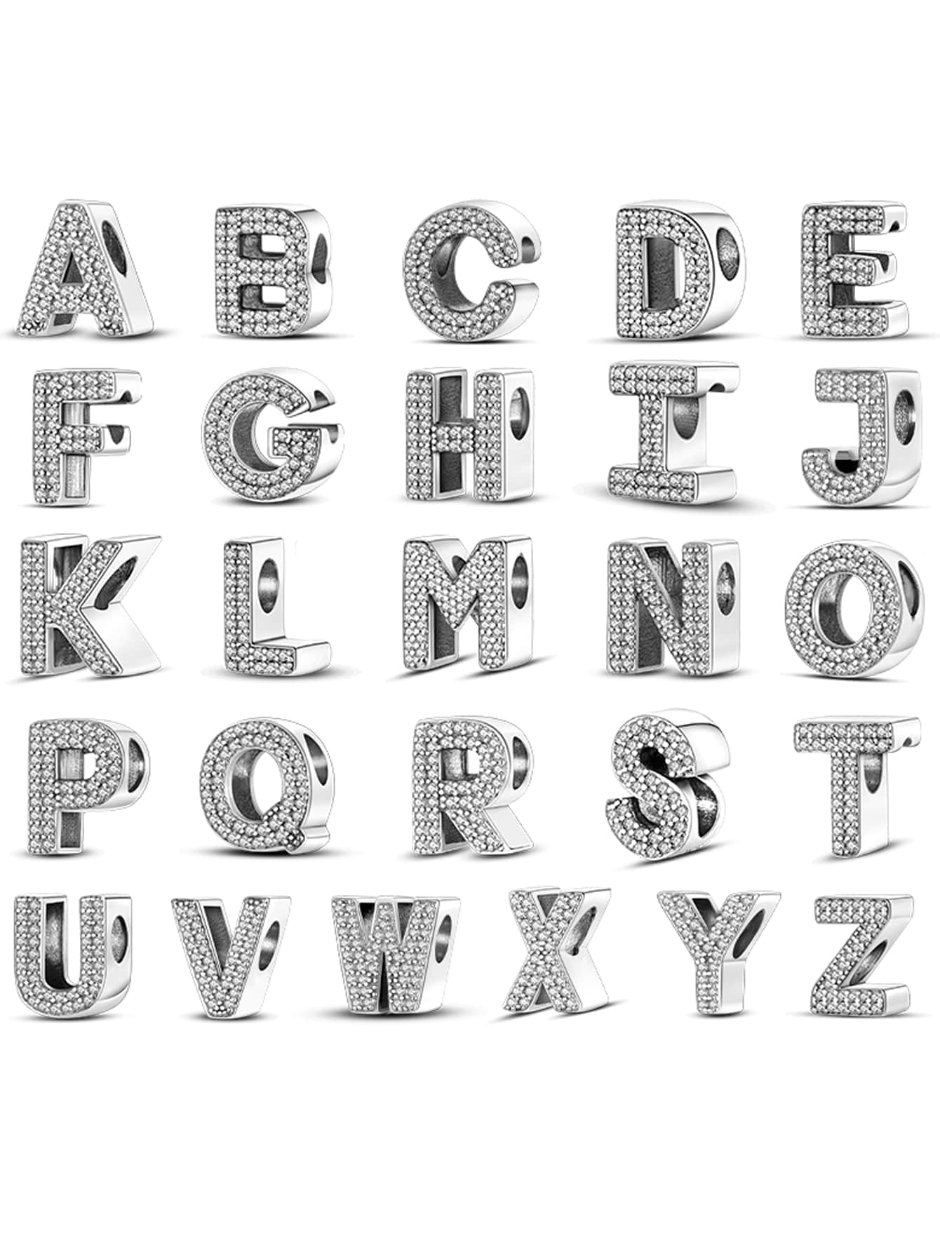 1pc Classic Platinum Plated 26-letter Alphabet Beaded Jewelry, For Diy Bracelets & Necklaces, Daily Wear For Women-Silver Gray-1