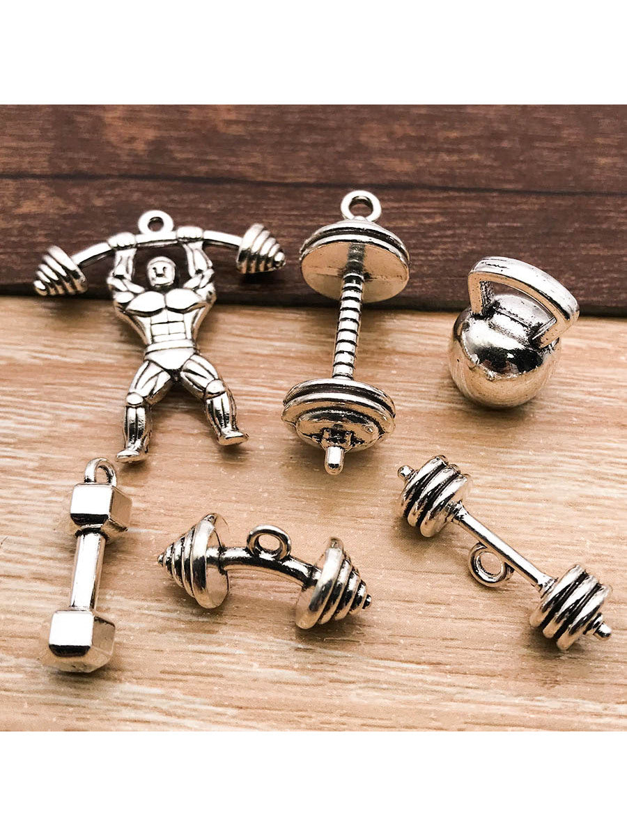 12pcs Mix Antique Silver Sport Weightlifting Charms For Jewelry Making Diy Findings Keychain Bracelets Earrings Charms Pendants--1