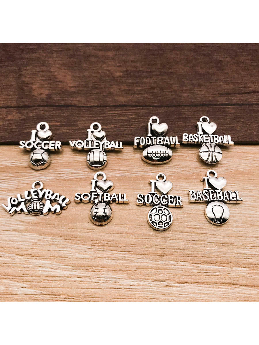 16pcs Mix Antique Silver I love Softball Baseball Football Soccer Words Sports Charms For Jewelry Making Diy Findings Keychain Bracelets Earrings Charms Pendants--1