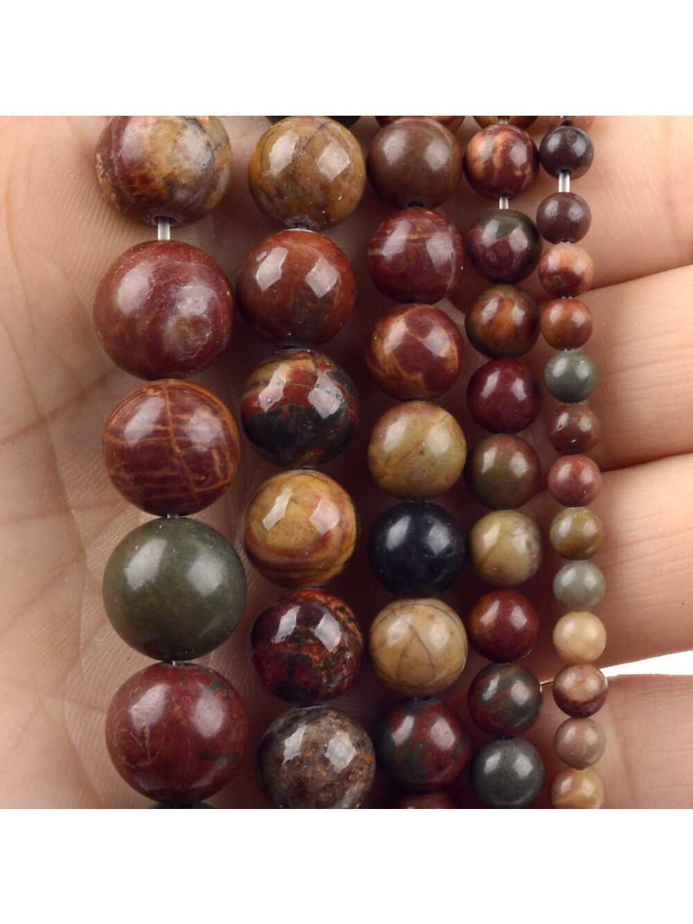 1 Strand Natural Jaspers Stone Beads Round Loose Spacer Beads For Jewelry Making 4/6/8/10/12mm DIY Bracelet Handmade-Brown-1