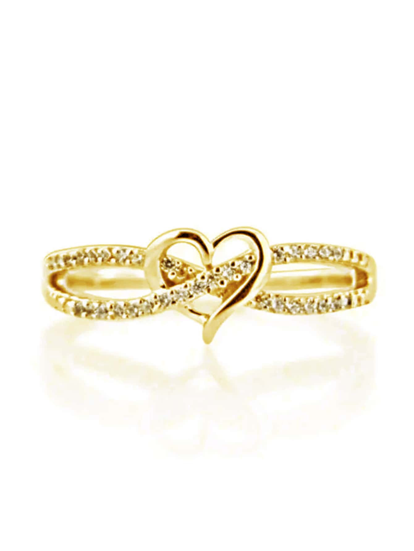 1 PC Romantic Cubic Zirconia Heart Ring For Women For Wedding Engagement Party Jewelry Valentine's Day Gift-Yellow Gold-1