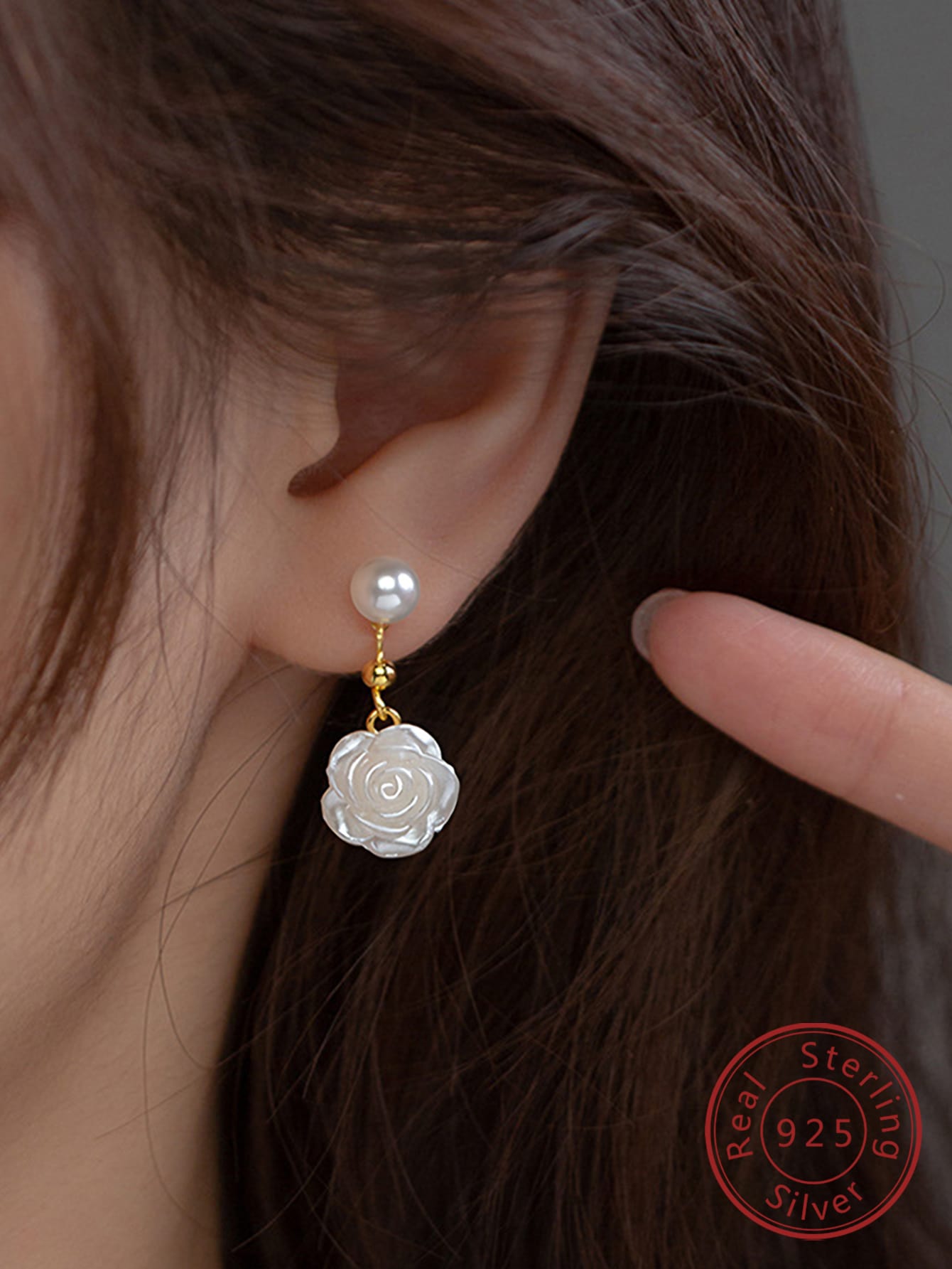 1pc Elegant Mountain Flower Tea Cup Shaped Earring With Natural Pearl Detail In S925 Silver, Suitable For Daily Wear And Parties-Multicolor-1