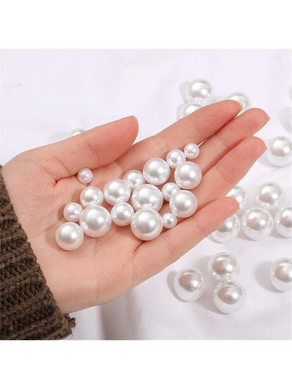 100pcs/pack Mixed White 8mm Abs Faux Pearls, No Hole, For Diy Accessories, Jewelry Making, Cosmetic Box Decoration--1