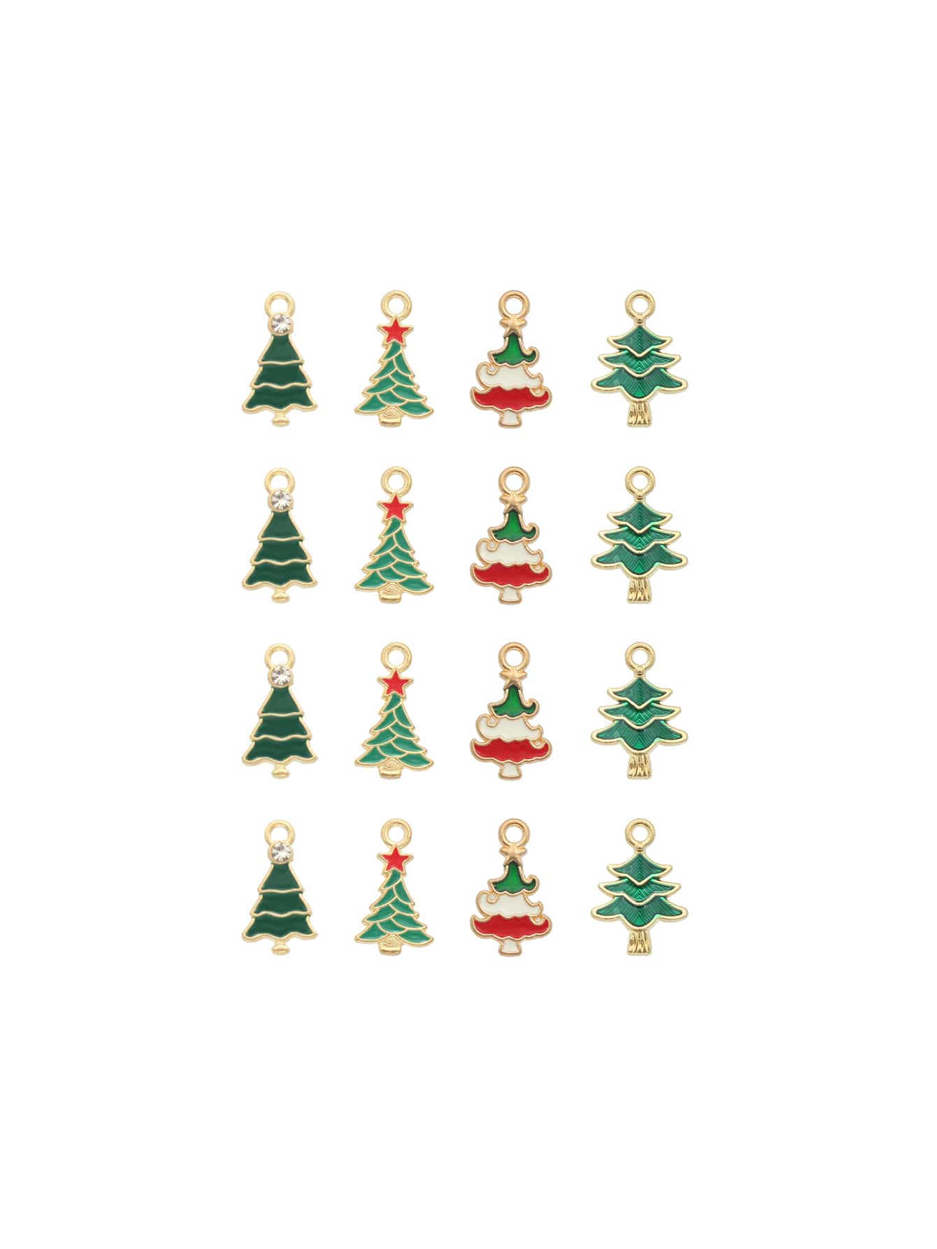 16pcs Random Christmas Tree Shaped Diy Accessories, Alloy Rhinestones Decor For Bracelet, Necklace, Earrings, Pendant Making Suitable For Women's Daily Wear-Multicolor-1