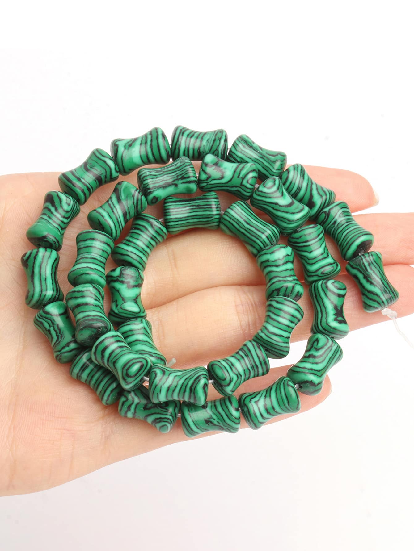 10pcs Handcrafted Natural Olive Jade Tube Beads - Bamboo Knot Shaped Loose Beads for DIY Necklace and Bracelet Jewelry Making-Dark Green-1