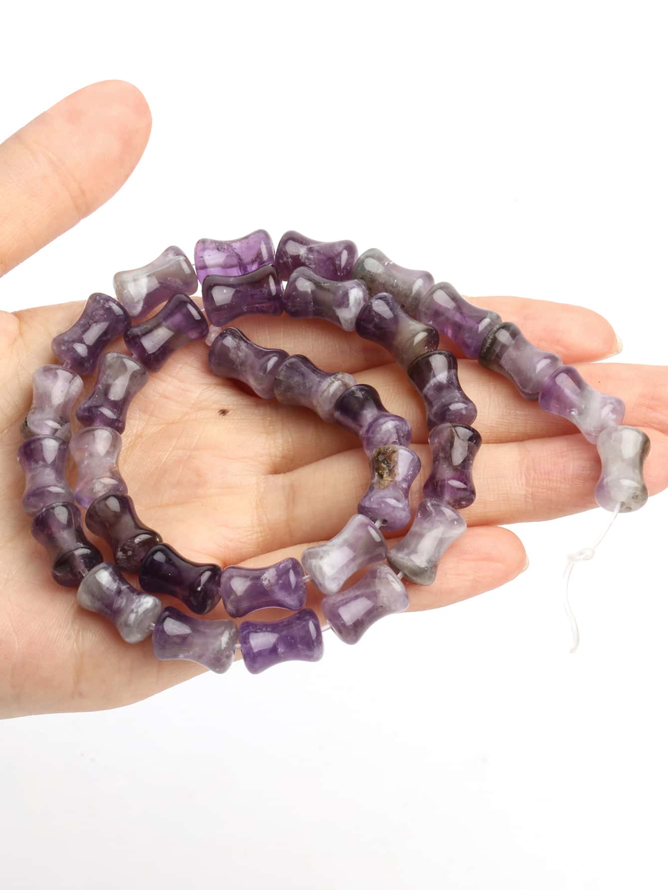 10pcs Handcrafted Natural Olive Jade Tube Beads - Bamboo Knot Shaped Loose Beads for DIY Necklace and Bracelet Jewelry Making-Purple-1