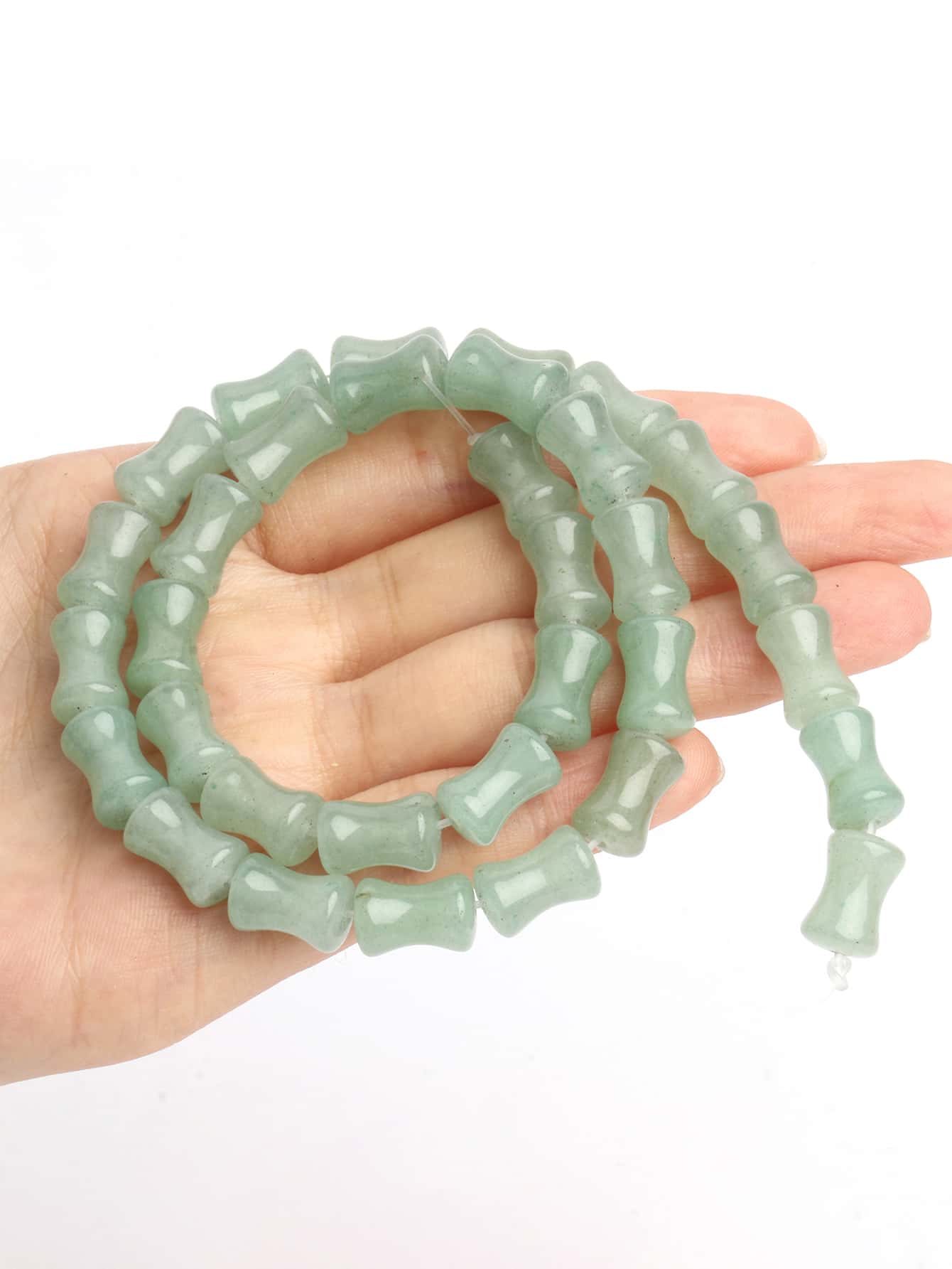 10pcs Handcrafted Natural Olive Jade Tube Beads - Bamboo Knot Shaped Loose Beads for DIY Necklace and Bracelet Jewelry Making-Green-1