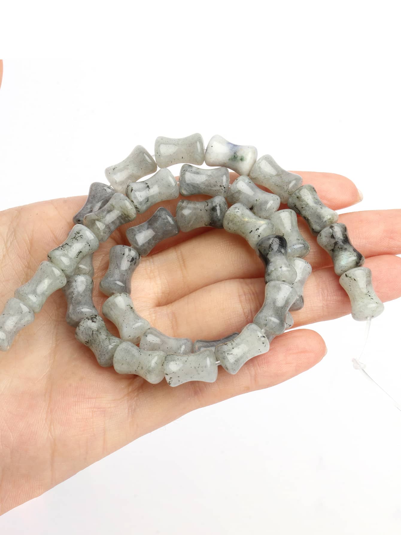 10pcs Handcrafted Natural Olive Jade Tube Beads - Bamboo Knot Shaped Loose Beads for DIY Necklace and Bracelet Jewelry Making-Grey-1