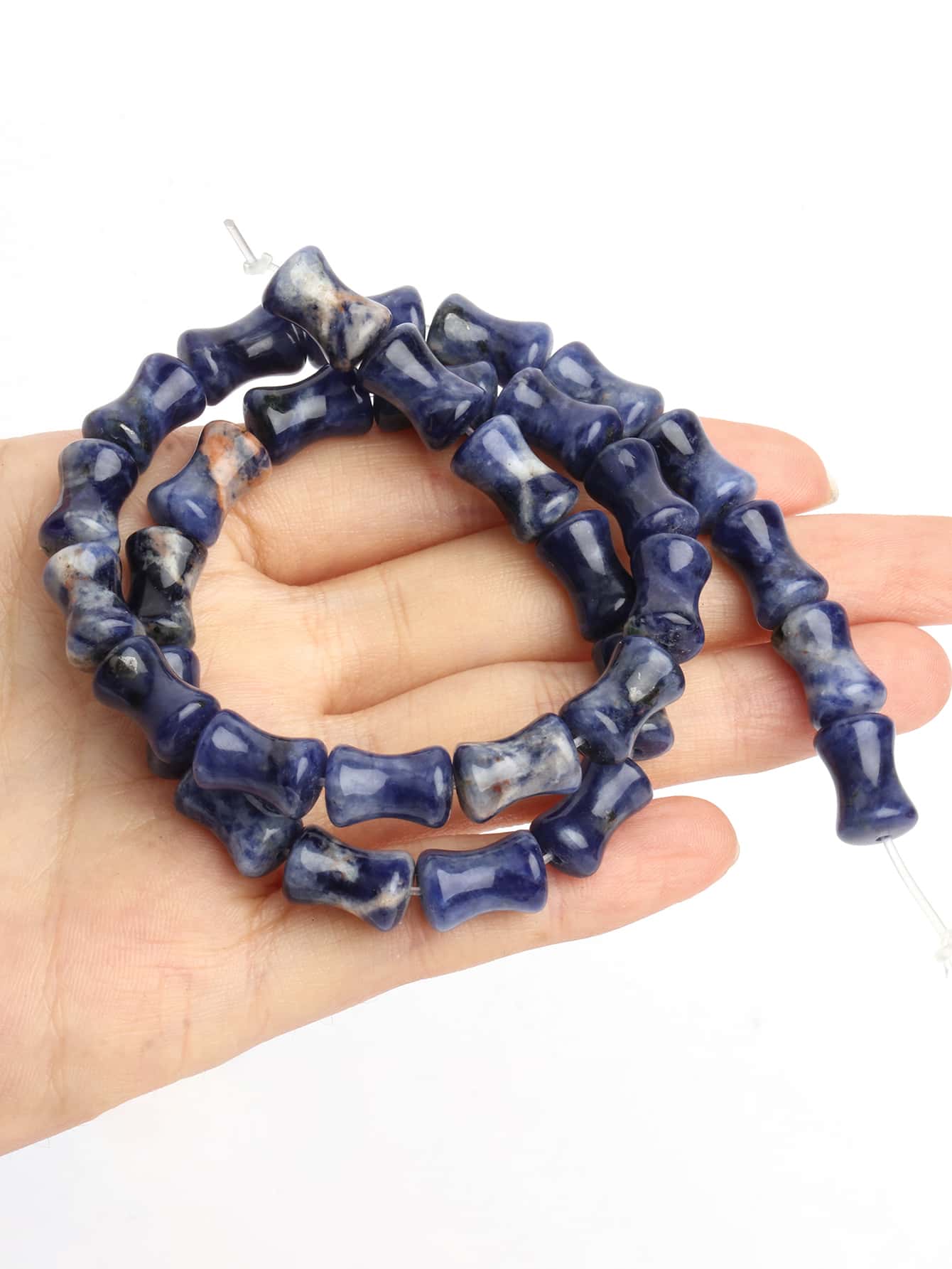 10pcs Handcrafted Natural Olive Jade Tube Beads - Bamboo Knot Shaped Loose Beads for DIY Necklace and Bracelet Jewelry Making-Blue-1