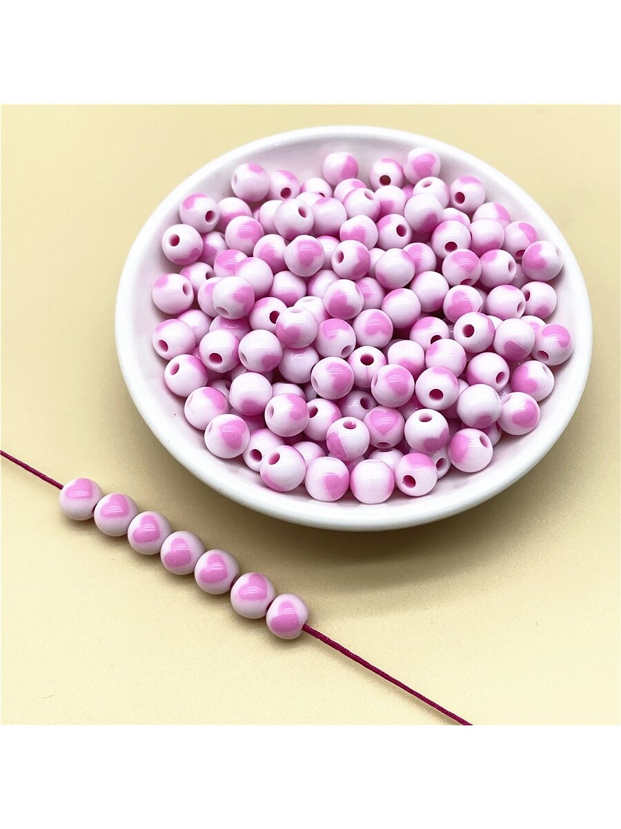 50pcs Acrylic Heart Shaped Bead For Necklace, Bracelet, Earring, Pendant Diy Jewelry Making-Pink-1