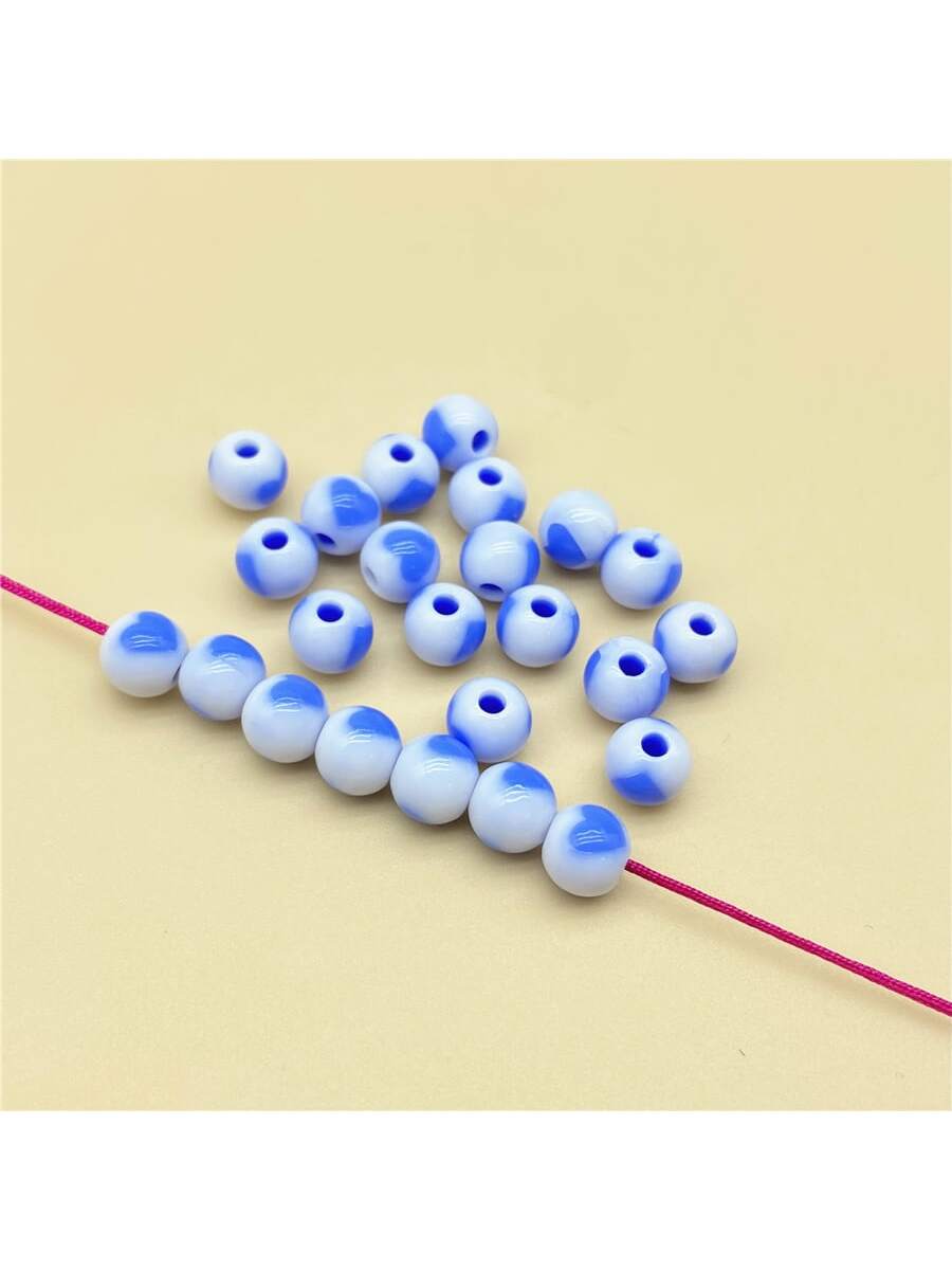 50pcs Love Patterned Acrylic Beads For Necklace, Bracelet, Earring, Pendant Diy Jewelry Making-Blue-1